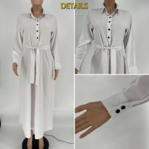 Vestido camisero informal sólido para mujer, manga larga, cuello de solapa, abotonado, con cinturón, vestido acampanado para primavera y otoño - Product Image 6