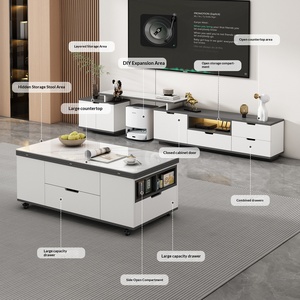 Table basse multifonctionnelle moderne en verre, réglable et pliable, combinée à une table à manger, ensemble de meubles TV double usage pour la maison, luxe - Product Image 3