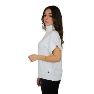 Pull à col roulé pour femme, crème, manches courtes, tricoté, décontracté - Product Image 2