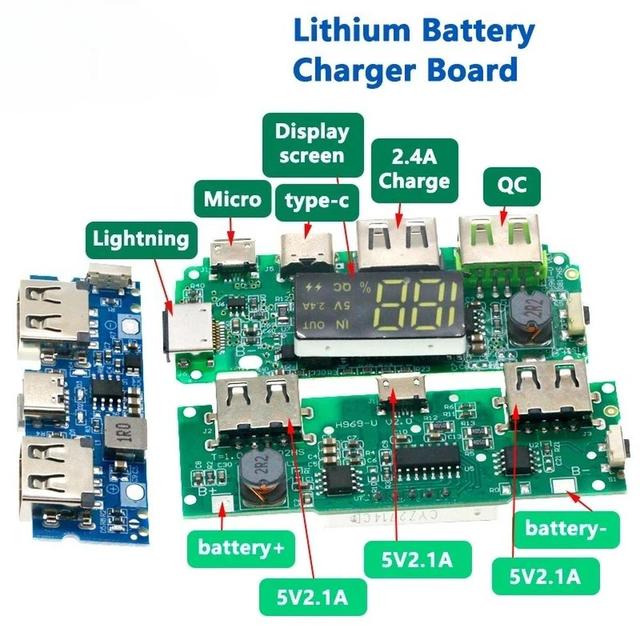 Lithium Battery Charger Board LED Dual USB 5V 2.4A Micro/Type-C USB Mobile Power Bank 18650 Charging Module