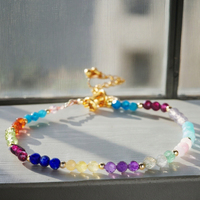 Usine À La Main Réglable Pierre Naturelle Perle À Facettes CZ Améthyste Opale Grenat Amozanite Dainty Perlé Bracelet pour Femme