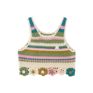 Pull <span class=keywords><strong>long</strong></span> pour <span class=keywords><strong>femme</strong></span> en <span class=keywords><strong>crochet</strong></span> personnalisé avec décoration florale, hauts en tricot de printemps, hauts sans manches - Product Image 5