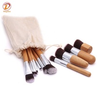 Kit de pinceaux de maquillage écologiques, noirs, avec manche en bambou, logo privé, produit de luxe, 11 pièces