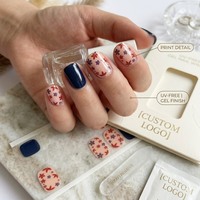 Ongles en gel semi-durcis auto-adhésifs sans UV, esthétique bleu marine, pour usage professionnel en salon, tenue jusqu'à 14 jours