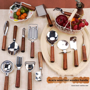 Utensilios de cocina de madera de acacia transfronterizos: Batidor con mango de madera, cuchara para hielo de acero inoxidable y juego de cortador de pizza - Product Image 2