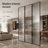 Paravent moderne en verre noir à cadre fin, écran de séparation en verre texturé, translucide, pour salon, entrée, décoration intérieure