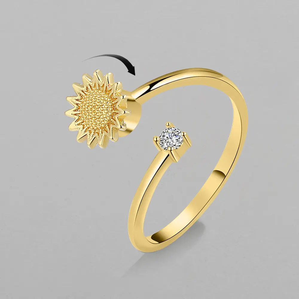 Kostenloser Versand Ring Sonnenblume Offene Ringe Für Frauen Trendy Party Vergoldeter Hochzeits schmuck