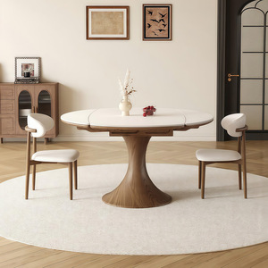 Solid Wood <b>Round</b> Extendable Dining <b>Table</b> Horse Belly Shape For Dining Room Adult Use - Product Image 5