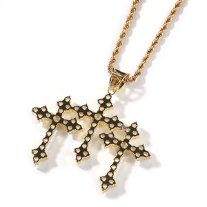 Collier simple en cuivre incrusté, style hip-hop euro-américain, avec pendentif croix en zirconiums à rangée unique et chaîne en corde - Product Image 4