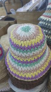 Sombrero de paja tejido de color para mujer, estilo pescador, transpirable, con diseño hueco, para verano, que estiliza el rostro y se adapta a cabezas grandes, tipo cubo/basín. - Product Image 5