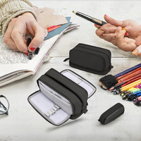 Trousse à crayons double fermeture éclair grande capacité en toile multicouche pour l'école et le bureau