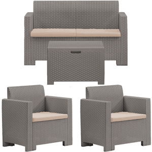 Set Lounge da Giardino Completo Bica Nebraska con Divano, Tavolino da Caffè e 2 Poltrone da Esterno, Finitura Effetto Rattan Marrone - Product Image 1