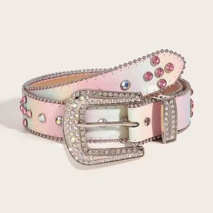 Hebillas de Cuero Personalizadas de Alta Resistencia con Calavera de Aleación Removible y Cristales Brillantes de Arcoíris para Niños de Marcas Famosas - Product Image 1