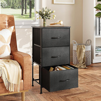 Commode à cadre en acier robuste 3 tiroirs Rustic Black Wood Grain Print Easy Pull Handle Nightstand Storage Racks Shelving Unités
