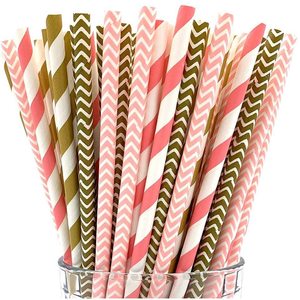 Paper Straws 200 Mm 6 Mm Inner Diameter Pink Gold Zigzag Polka Dot Pattern Disposable Party Use - Product Image 2