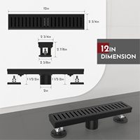 Grille de drain de sol rectangulaire moderne de 12 pouces pour salle de bain, motif capsule, en acier inoxydable SUS304, certifiée CUPC, noir mat, linéaire