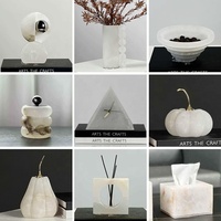 STONEKOCC Plateau, vase et bol en marbre blanc d'albâtre espagnol naturel de luxe, objets décoratifs pour la maison et le bureau, salon