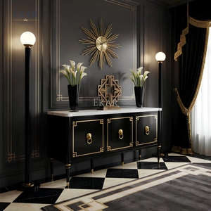 Aparador con Tapa de Mármol Noir <span class=keywords><strong>Leon</strong></span> |   Mueble de Salón con Anillo Decorativo de León Dorado <span class=keywords><strong>en</strong></span> Laca Negra Estilo Imperio Francés | - Product Image 5