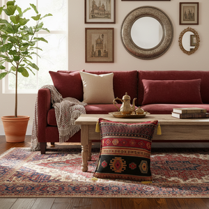 Oriental Kilim Designed Black - Red Turkish & Ottoman <b>Cushion</b> - Pillow Cover - Product Image 3