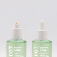 Flacon de sérum en verre givré de 50 ml, style 3-en-1, avec compte-gouttes, pompe et capuchon pulvérisateur sphérique, emballages cosmétiques vides, logo personnalisé