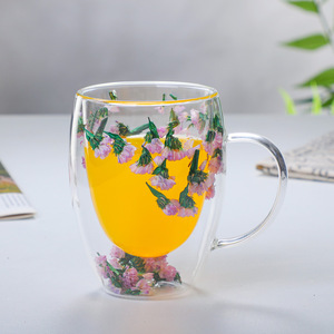 Cuatro flores de Tigre, vidrio resistente al calor, vidrio de doble pared, tazas de café de 10oz con asa, tazas de té, vasos para bebidas, <span class=keywords><strong>taza</strong></span> de té y leche - Product Image 5
