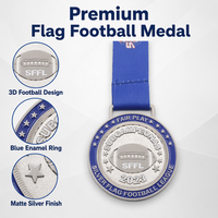 Medalla Personalizada de Flag Football, Redonda, de Aleación de Zinc Esmaltada, Premio para Campeón de Liga Deportiva, Competición, Finalista, Oro, Plata, Torneo