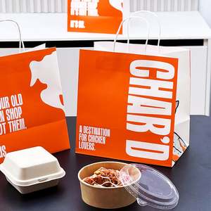 Sac en papier kraft de qualité supérieure, personnalisé et pratique, durable, écologique, pour le transport de nourriture de restaurant, pour les pizzas et l'emballage de courses - Product Image 3