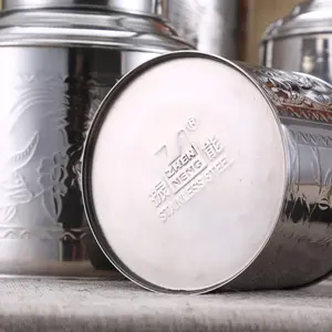 Kaleng teh Stainless Steel 500g, kaleng penyimpanan dapur, wadah penyimpanan bentuk silinder teh kopi gula dengan tutup ganda