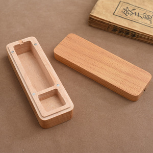 Wooden Stamp Box Rectangle 11x3.5x2.5cm Minimalist <b>Office</b> Organizer <b>Storage</b> For Stamp And Ink Pad - Product Image 1
