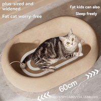 Lit-griffoir ovale et carré pour chat, tapis de repos pour chat en tissu de chanvre résistant à l'usure avec jouet à suspendre en forme de balle, tapis de sommeil pour animaux de compagnie