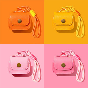 Étui pour écouteurs en cuir écologique de style rétro tout-en-un, coque de protection antichoc et anti-rayures avec sangle de poignet - Product Image 6