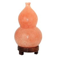 Lampe de sel de l'Himalaya en forme de gourde avec lumière chaude à intensité variable, base en bois, cristal naturel pour la guérison
