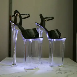 26cm Flasher LED Light Multi Colors Ankle Strap Crystal Platform Sandals 10.4 Inch Super High Heel Stripper Shoes for women