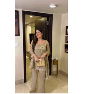Best Quality <b>Women</b>’s Embroidered Top Palazzo and Dupatta Set with Heavy Fancy Work Stylish Traditional <b>Party</b> <b>Wear</b> Bulk Supplier - Product Image 1