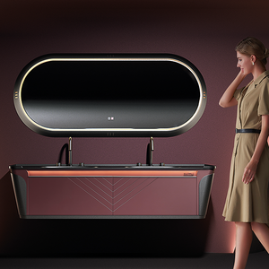 BNITMライトラグジュアリー赤モダンカスタムステンレス鋼バスルームバニティキャビネット家具ダブルシンクとスマートLEDミラー付き - Product Image 3