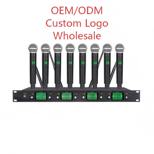 ระบบไมโครโฟนไร้สาย UHF 8 ช่อง พร้อมไมโครโฟนแบบไดนามิกไร้สาย 8 ตัว  พร้อมตัวรับสัญญาณแบบติดตั้งบนแร็ค สำหรับเวที คาราโอเกะ โบสถ์ และการประชุม - Product Image 1