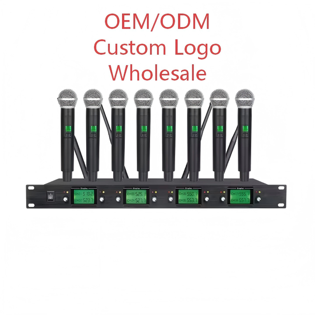 8 Channel UHF Wireless Microphone System 8 Handheld Dynamic Wireless Mic Receiver Rack Mount For Stage Karaoke Church Conference