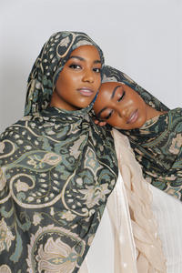 ฮิญาบผ้าซาตินมุสลิมผ้าโพลีเอสเตอร์อาหรับพิมพ์ลายแบบดั้งเดิมฮิญาบประดับเลื่อมย่น - Product Image 3