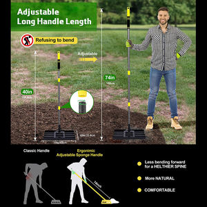 JH-Mech-Râteau de nivellement de pelouse à double face avec bord dentelé 17 "x 10" Râteau de nivellement de pelouse en acier au carbone à poignée réglable de 74 pouces - Product Image 2