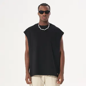 Canottiera senza maniche di qualità personalizzata canottiera in cotone nero canottiera in difficoltà top gym wear t-shirt per uomo