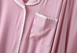 PJ-051 Modal Long Sleeve Women's Pajama <b>Set</b> Collar Embroidery Trim Spring/Autumn <b>Knitted</b> Loungewear Simple - Product Image 4