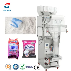 Máquina de embalagem vertical automática pequena para detergente e sabão, 30g, 50g, 100g, 500g, 1kg, pó e sabão, máquina de embalagem