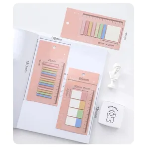 彩色透明页面记号笔便签，带柔性凸轮板标尺粘合备忘录垫索引贴纸