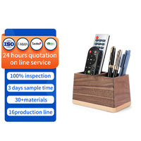 Organisateur de bureau en bois à double compartiment, en noyer et hêtre, poli à la main, pour stylos, télécommandes et rangement de bureau