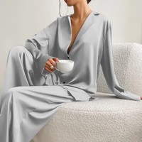 Nouvelle Collection Printemps/Été 2026 – Pyjama Deux Pièces Femme Noir en Satin Luxe Léger, Confortable et Respirant, à Manches Longues et Pantalon
