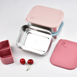 3 Compartment Stainless Steel Lunch <b>Box</b> With Plastic Lid BPA Free Leak Proof Portable Rectangle Shape Simple Style - Product Image 4