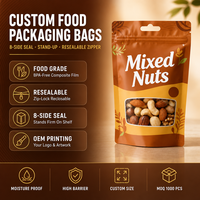 Sacs en plastique refermables à fermeture éclair personnalisés en composite avec logo sur mesure pour l'emballage alimentaire, thé, dattes rouges, baies de goji, snacks