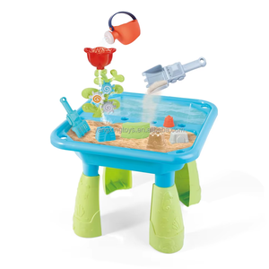 Table de jeu pour enfants avec sable et eau, 14 pièces, ensemble d'activités de plage amusant à double bassin avec arrosoir, jouet d'extérieur en PP pour tout-petits - Product Image 1