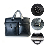 Porte-documents en cuir de vachette à double poche pour homme, sac d'affaires en cuir véritable noir, organiseur de documents, logo personnalisé, OEM ODM Factory