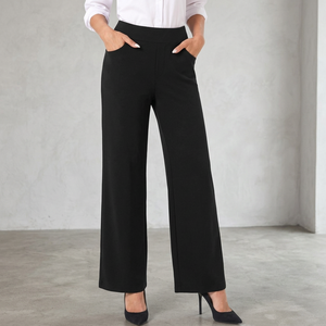 Pantalon de travail décontracté pour femme, en tissu extensible tissé avec des poches, coupe large, anti-plis - Product Image 3